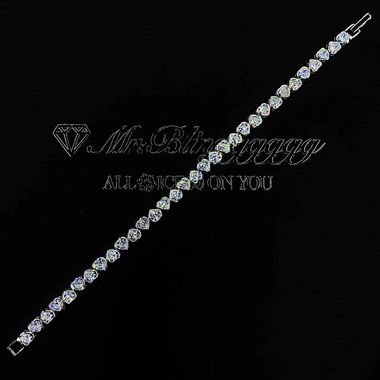 Mr.Blingggggg European and American hip-hop jewelry 925 silver full of diamonds love couple style super flash trend bracelet