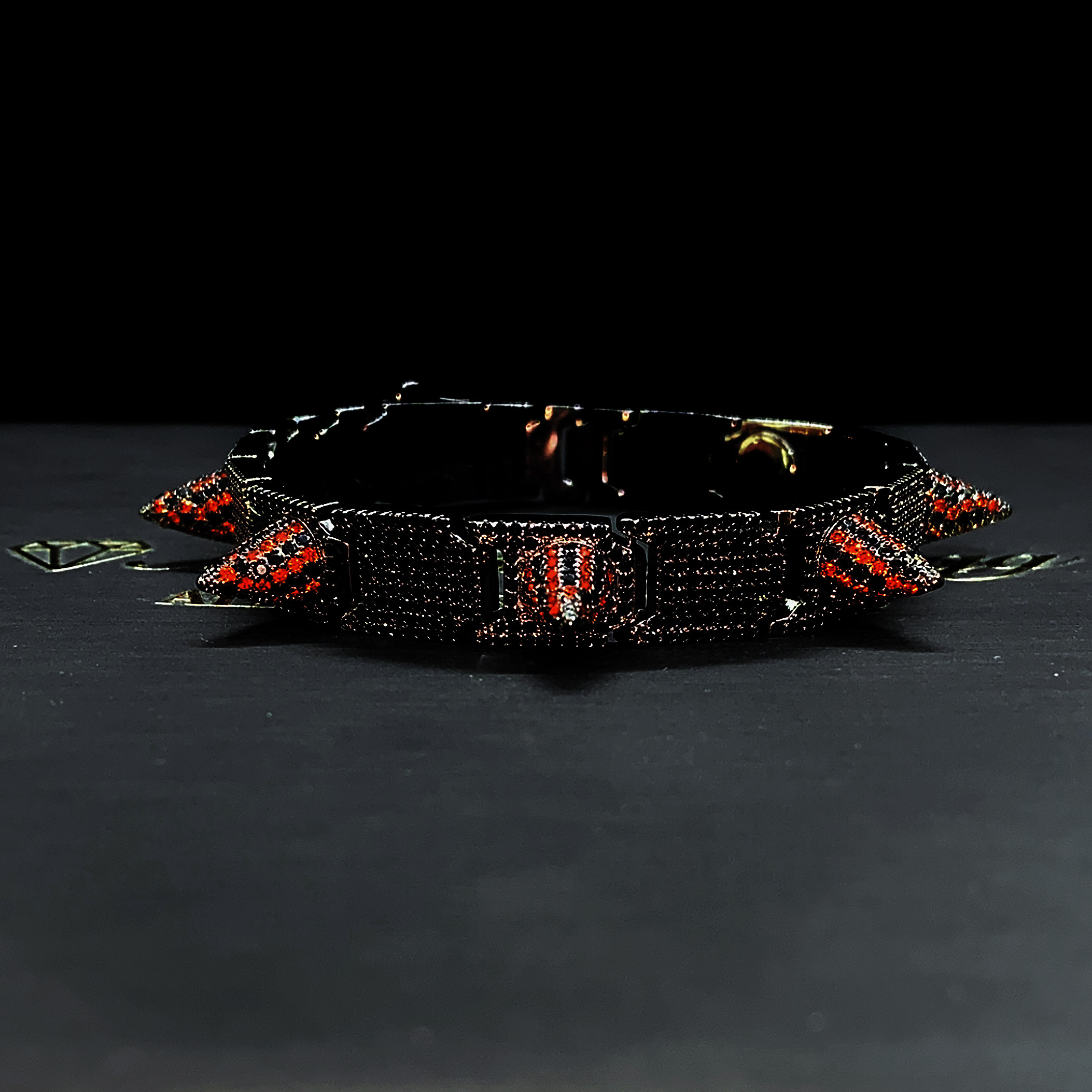 Mr.Blingggggg European and American hip-hop jewelry customized domineering black and red diamond irregular inlaid rivet bracelet