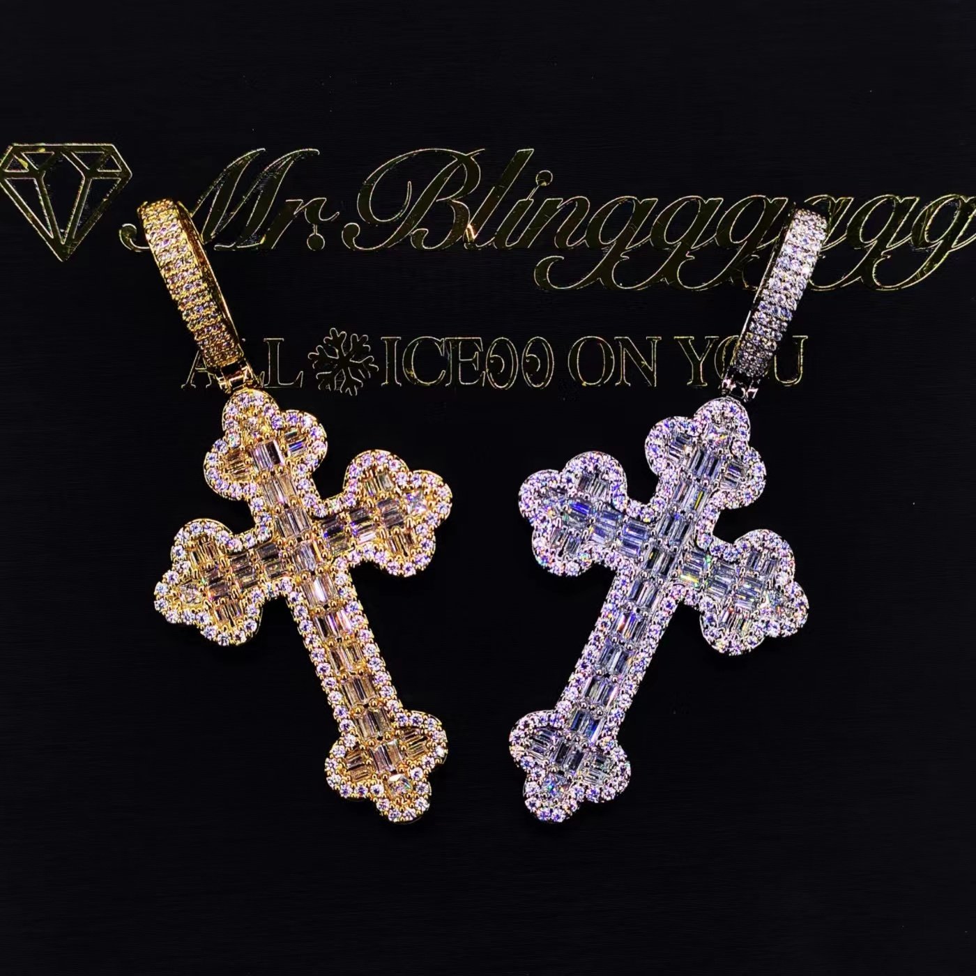 Mr.Blingggggg European and American hip-hop jewelry full of diamonds mixed with square diamonds trendy fashion cross pendant