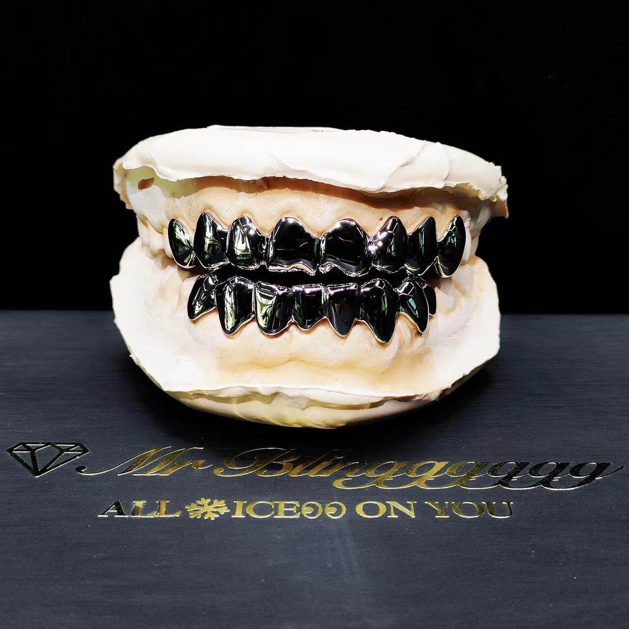Mr.Blingggggg European and American hip-hop jewelry private custom 925 silver upper 8 lower 8 diamond-free braces Grillz