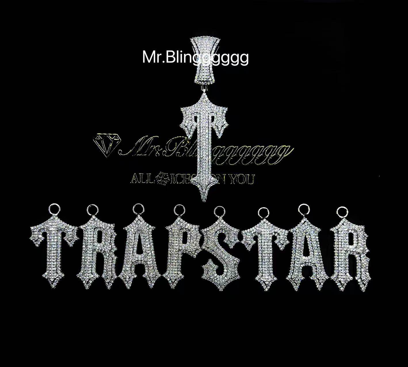 Mr.Blingggggg European and American hip-hop jewelry TRAPSTAR style full diamond letter stitching drill pendant