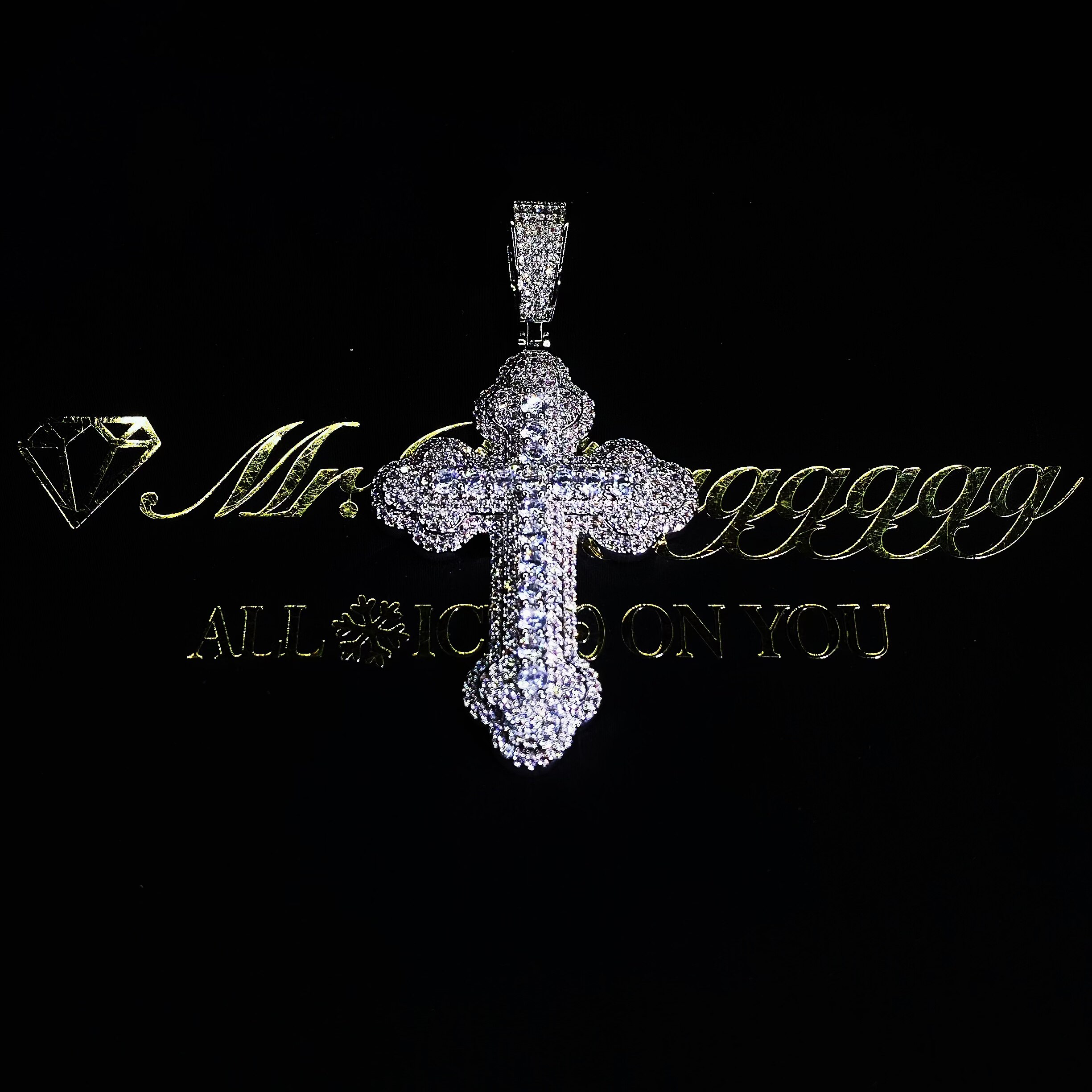 Mr.Blingggggg European and American hip-hop jewelry full diamond three-dimensional mixed inlaid cloud shape cross pendant