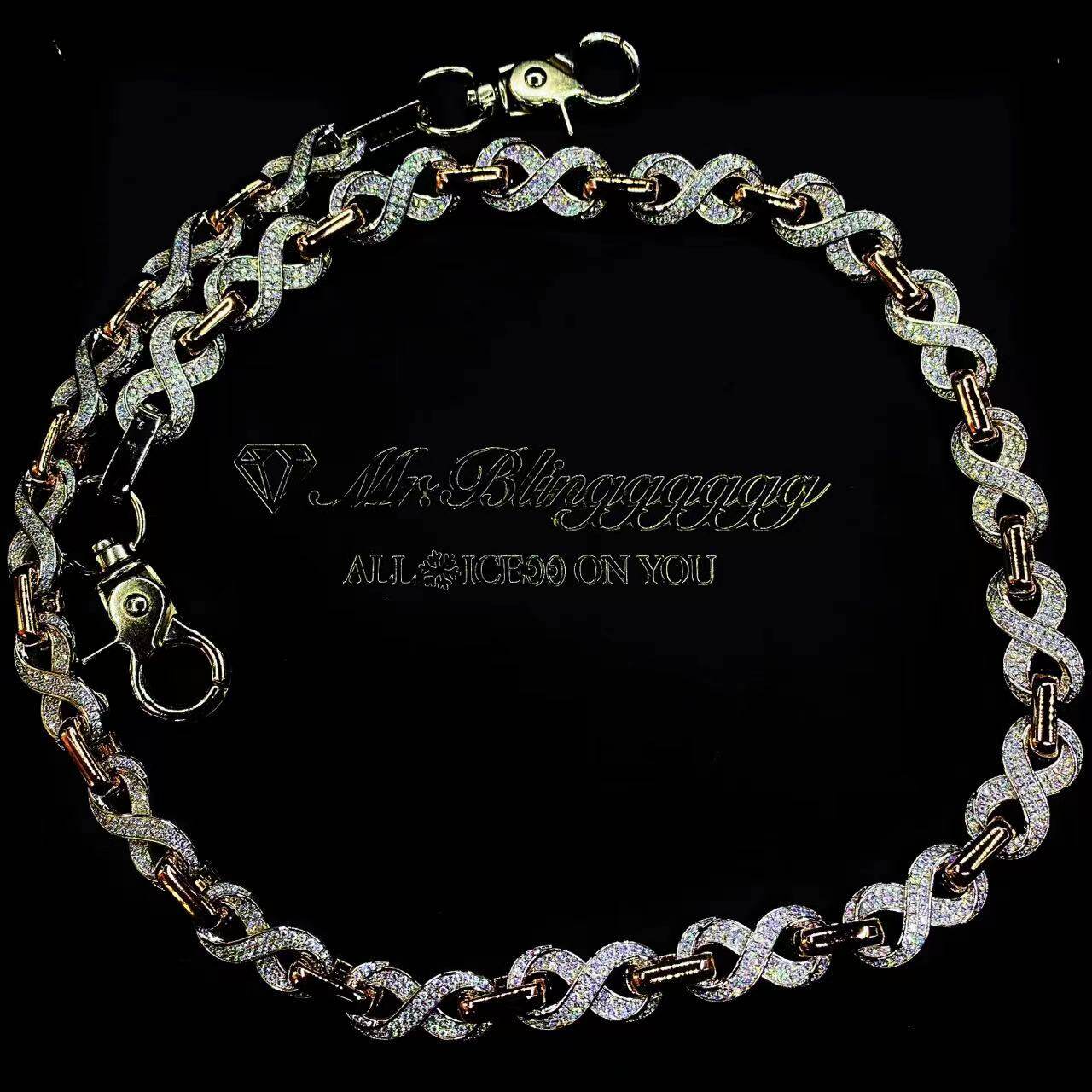 Mr.Blingggggg European and American hip-hop jewelry custom mixed color Möbius strip Cuban pants chain necklace dual use