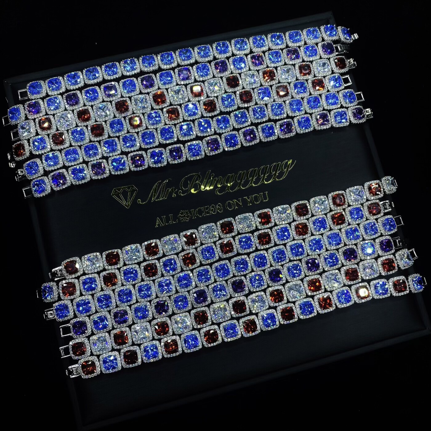 Mr.Blingggggg European and American hip-hop jewelry 10mm men's and women's full diamond color customized super flash rock candy bracelets