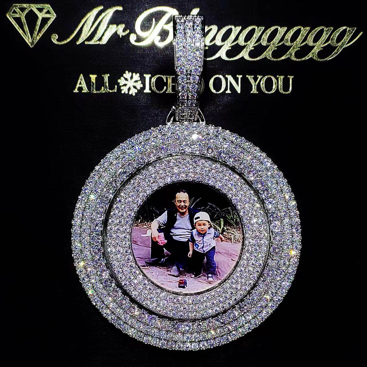 Mr.Blingggggg European and American hip-hop jewelry customized solid full diamond rotatable photo frame photo pendant