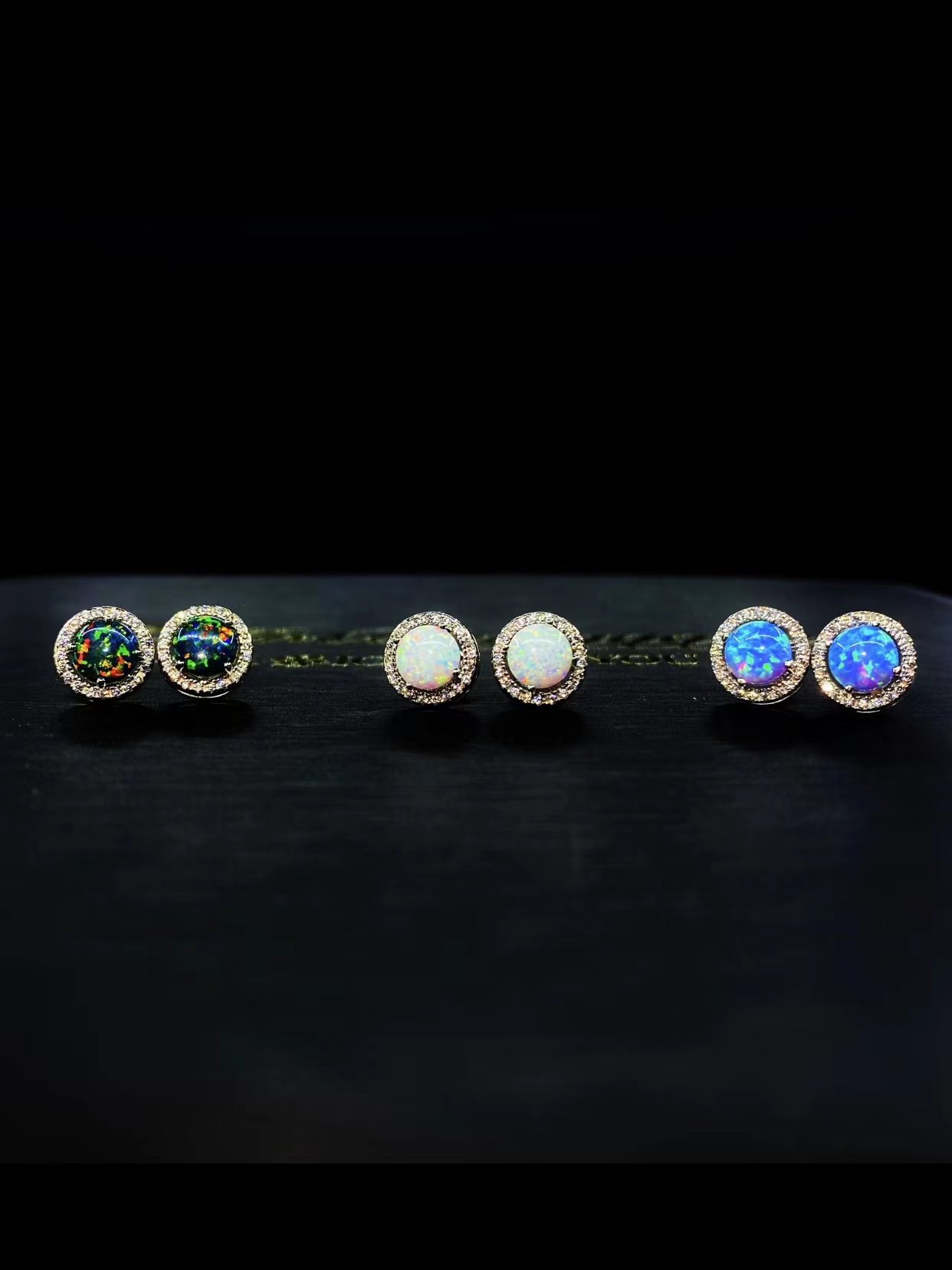 Mr.Blingggggg European and American hip-hop jewelry couple S925 silver opal handmade group studded diamond color earrings