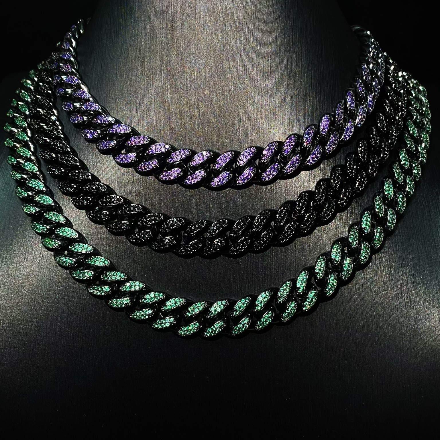 Mr.Blingggggg European and American hip-hop jewelry 12mm basic double row diamond colorful Cuban chain versatile necklace
