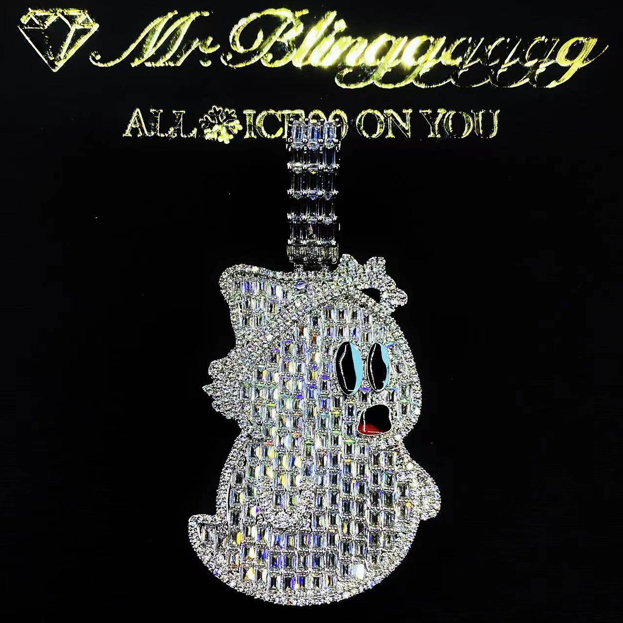 Mr.Blingggggg European and American hip-hop jewelry full of diamonds for couples, mixed inlaid super cute little ghost pendant