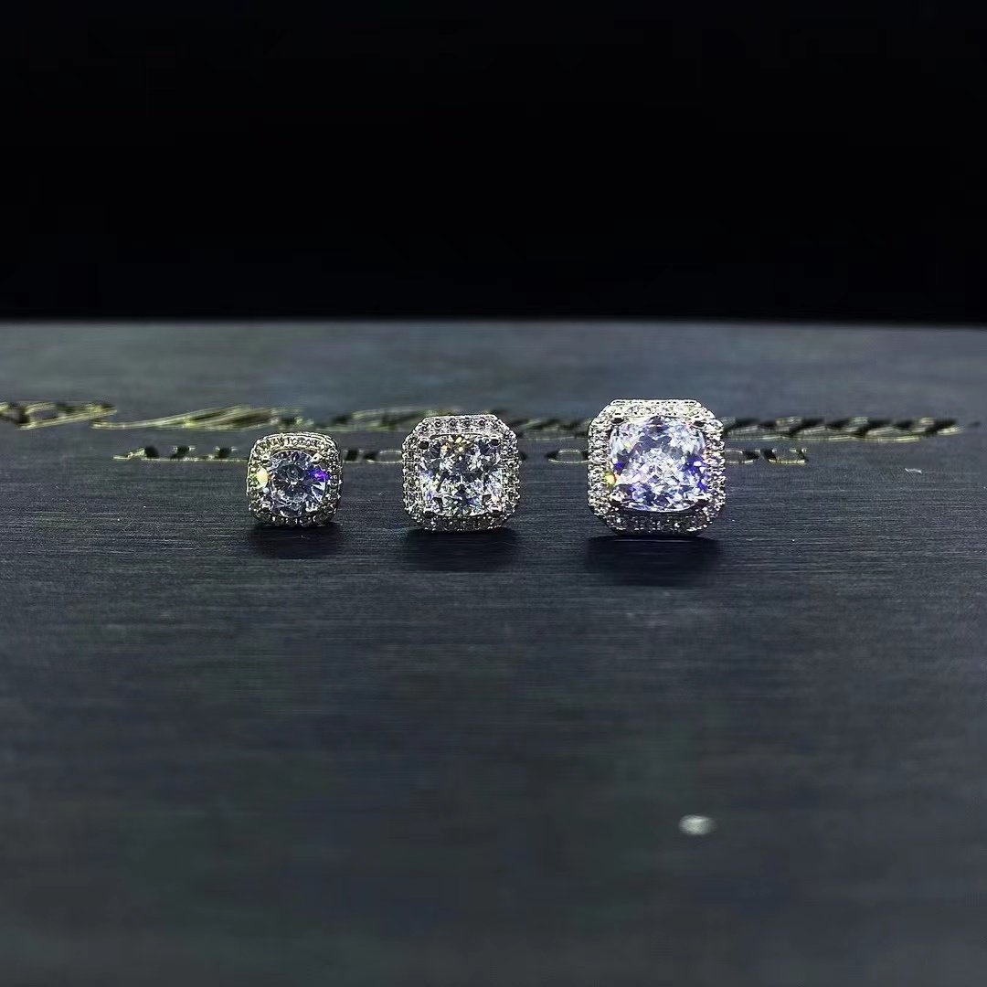 Mr.Blingggggg European and American hip-hop jewelry s925 sterling silver full diamond mixed inlaid square diamond rock candy earrings