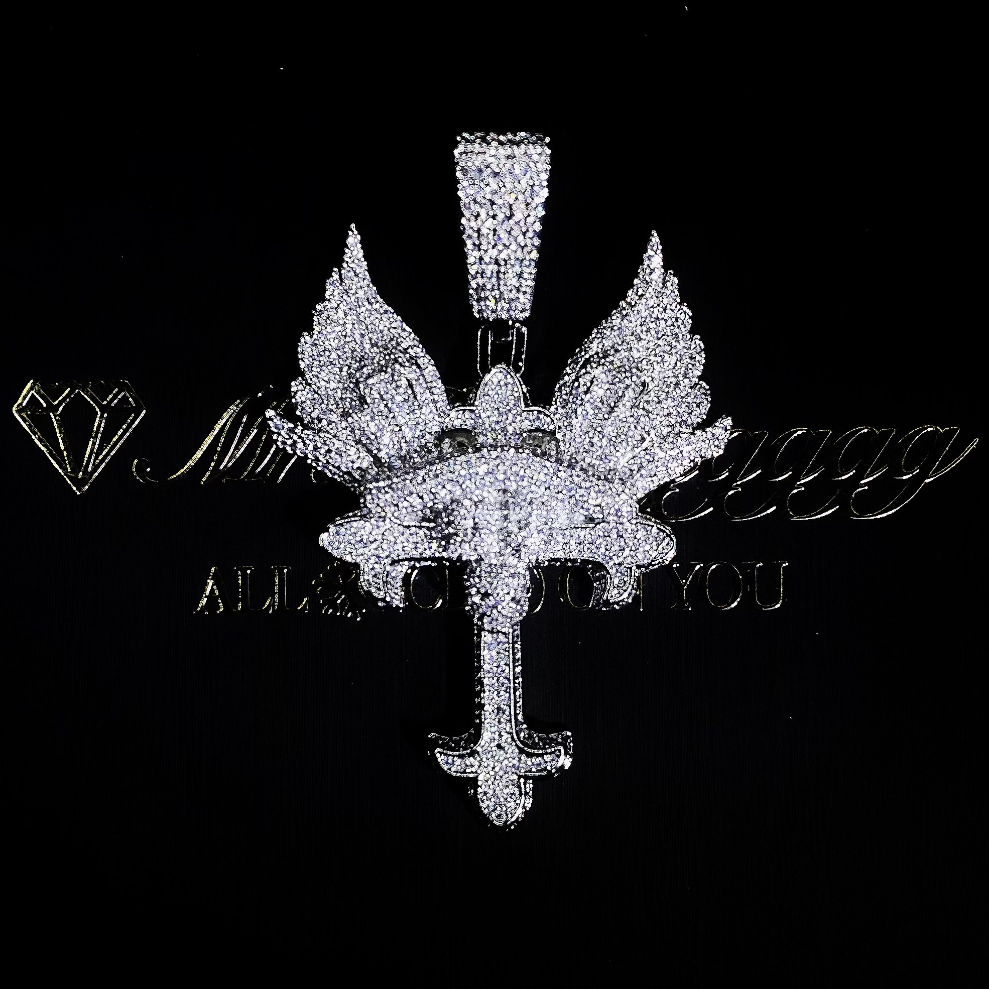 Mr.Blingggggg European and American hip-hop jewelry full diamond solid angel wings skull cross pendant