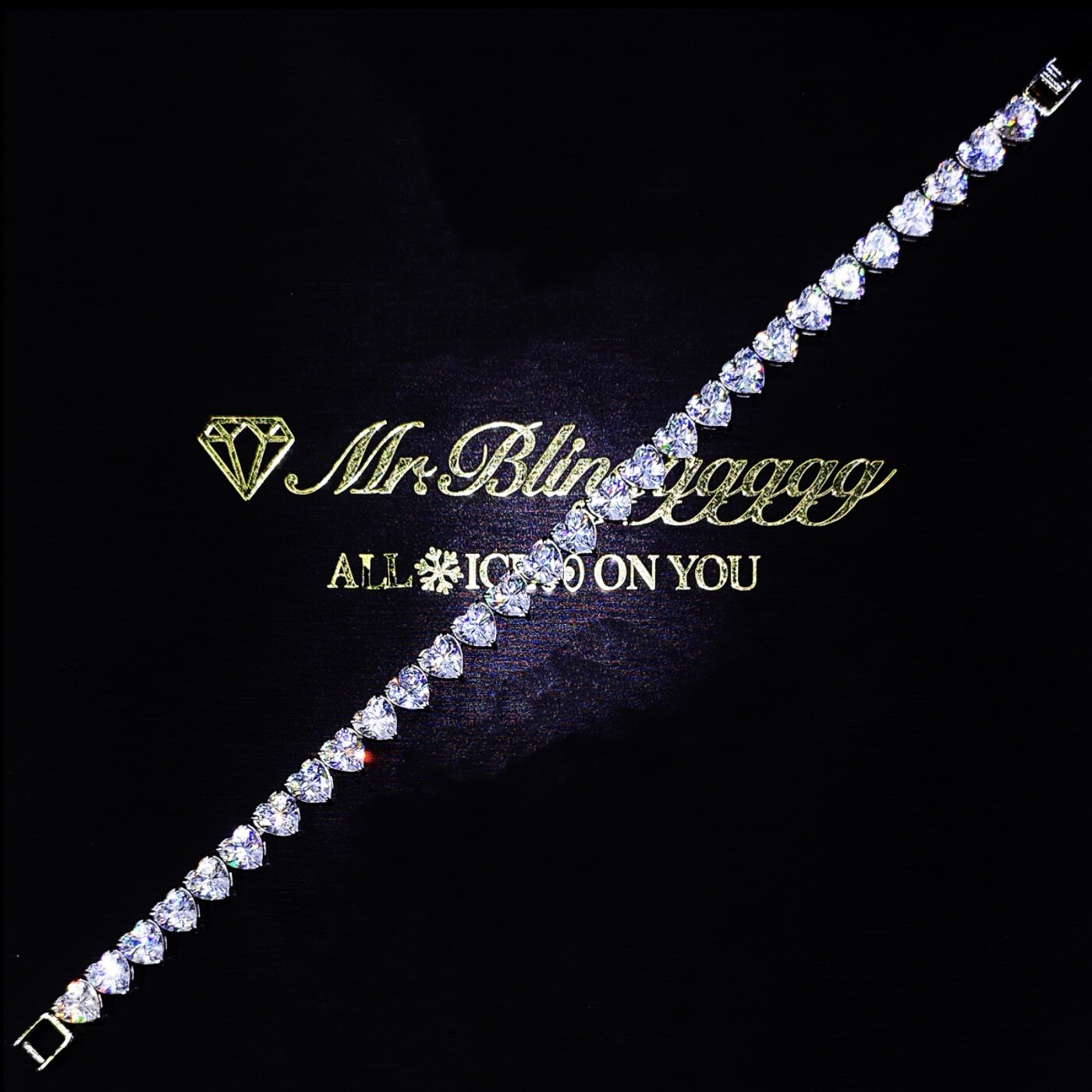Mr.Blingggggg European and American hip-hop jewelry, stainless steel, non-fading, couple love diamond super flash tennis bracelet