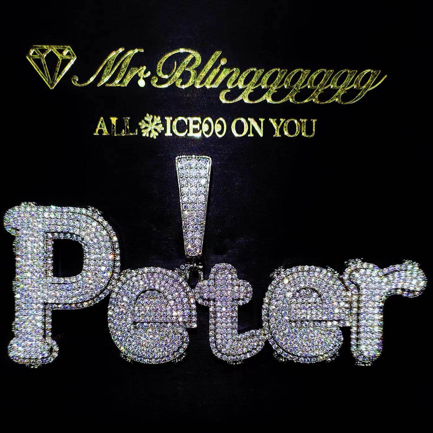 Mr.Blingggggg European and American hip-hop jewelry customized full-diamond three-dimensional side love uppercase and lowercase letter pendant