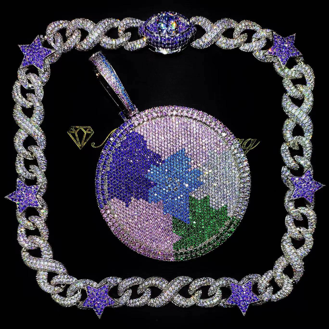 Mr.Blingggggg European and American hip-hop jewelry full of diamonds and colorful diamonds customized large disc rainbow super flash exaggerated pendant