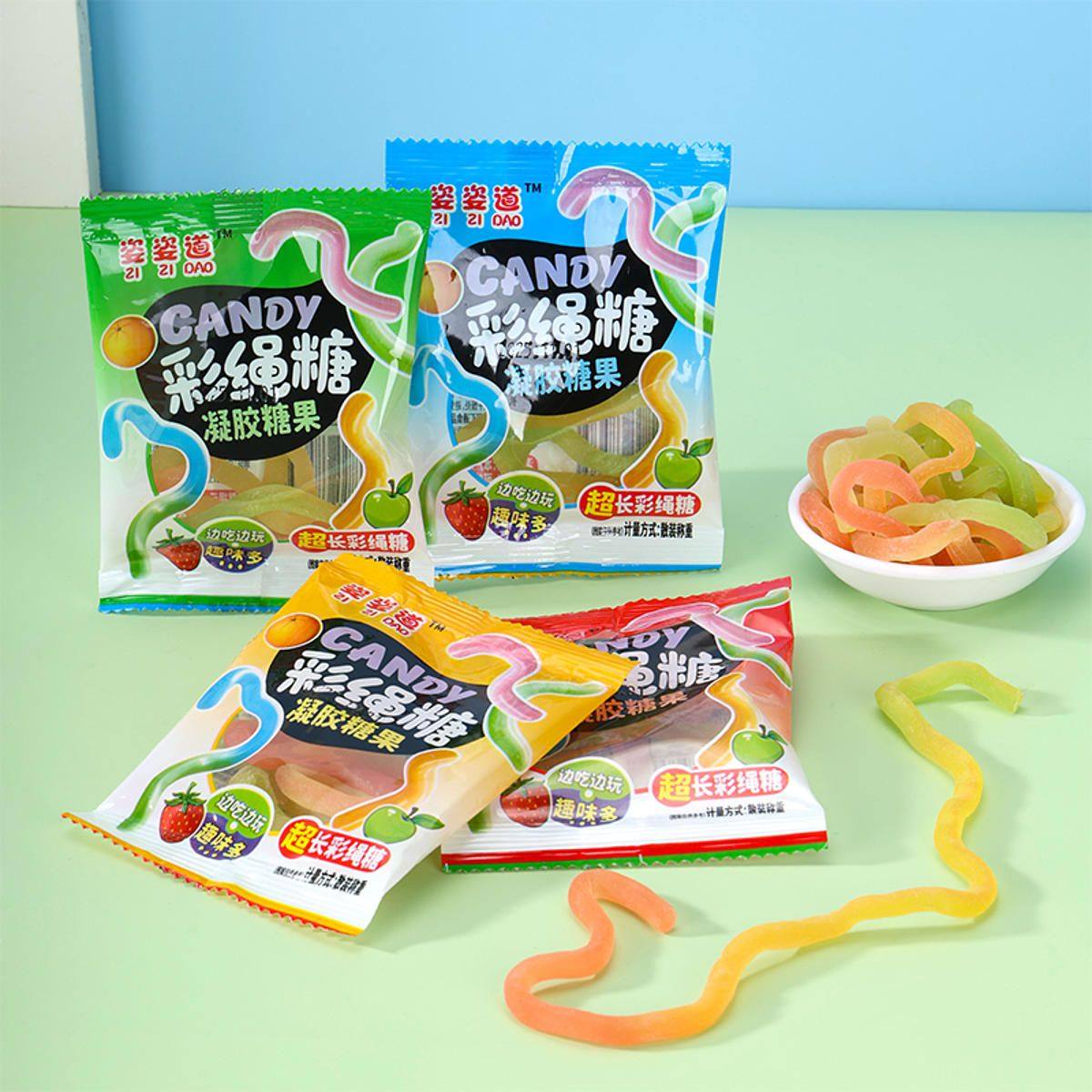 彩绳软糖果汁味彩虹糖长条休闲网红糖果五彩趣味橡皮糖怀旧小零食,淘宝优惠券,粉丝福利购,淘宝优惠卷