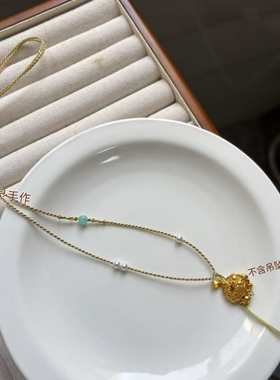 原创设计天然翡翠项链锁骨链简约高档精致挂绳金锁胖福金吊坠挂绳