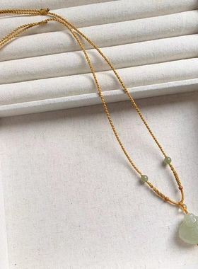 手工编织细款项链高档翡翠和田玉足金珍珠玉佛平安扣时尚款项链绳