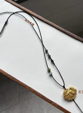 手工编织金珠项链绳可挂长命锁银锁银色吊坠可调节挂绳翡翠金吊坠