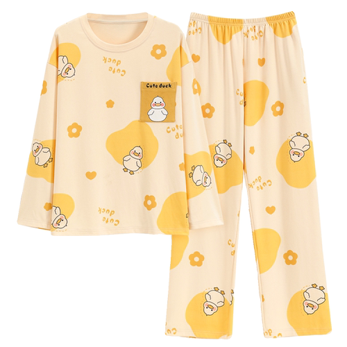 春秋季睡衣女薄款大码自带胸垫一体长袖套装冬夏款学生宽松家居服 - 图3