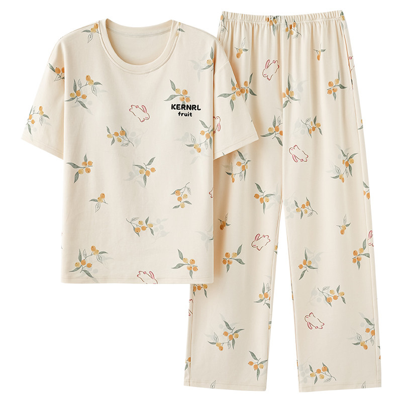 夏季短袖睡衣套装自带胸垫一体女家居服春秋天大码学生可外穿长裤,淘宝优惠券,粉丝福利购,淘宝优惠卷