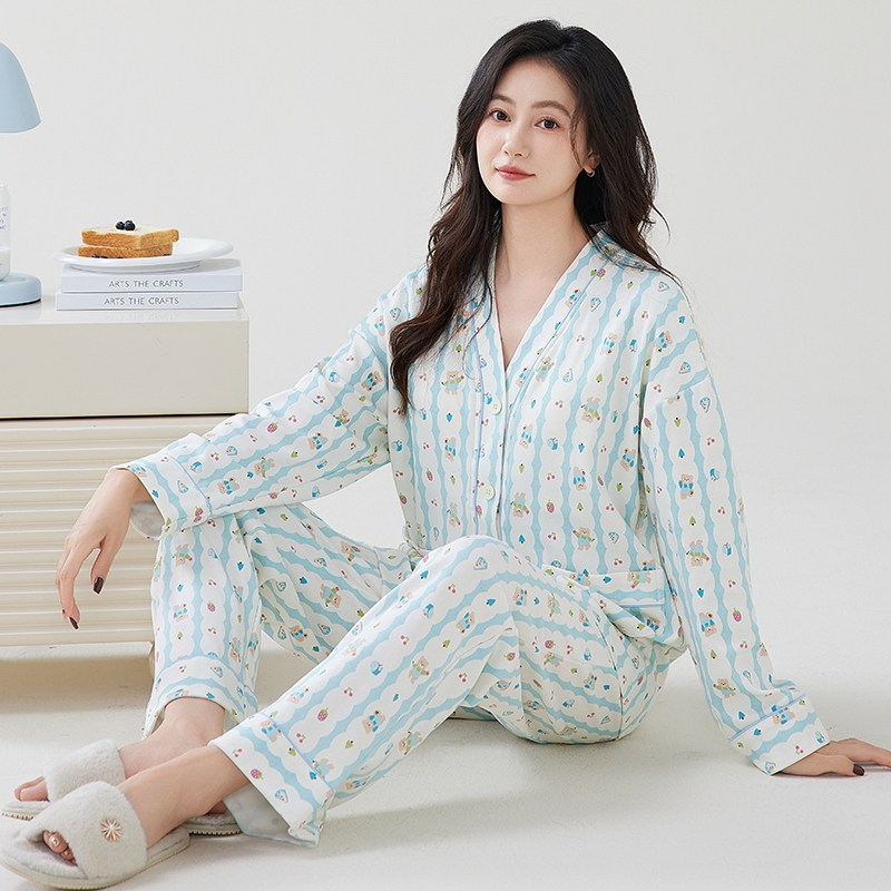 春秋季长袖睡衣套装开衫自带胸垫一体女家居服和服韩版大码可外穿,淘宝优惠券,粉丝福利购,淘宝优惠卷