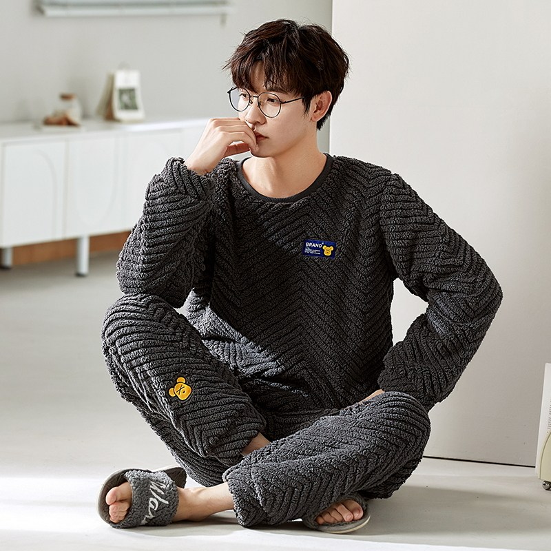 秋冬季男士法兰绒保暖睡衣套装珊瑚绒加绒加厚家居服春天可外穿,淘宝优惠券,粉丝福利购,淘宝优惠卷