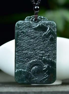 天然和田玉青玉财富双全吊坠