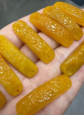 黄色石英岩玉石雕刻手链配件