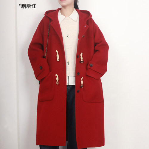 反季加肥加特大码双面羊绒大衣秋冬女装牛角扣200斤学院风中长款 - 图2