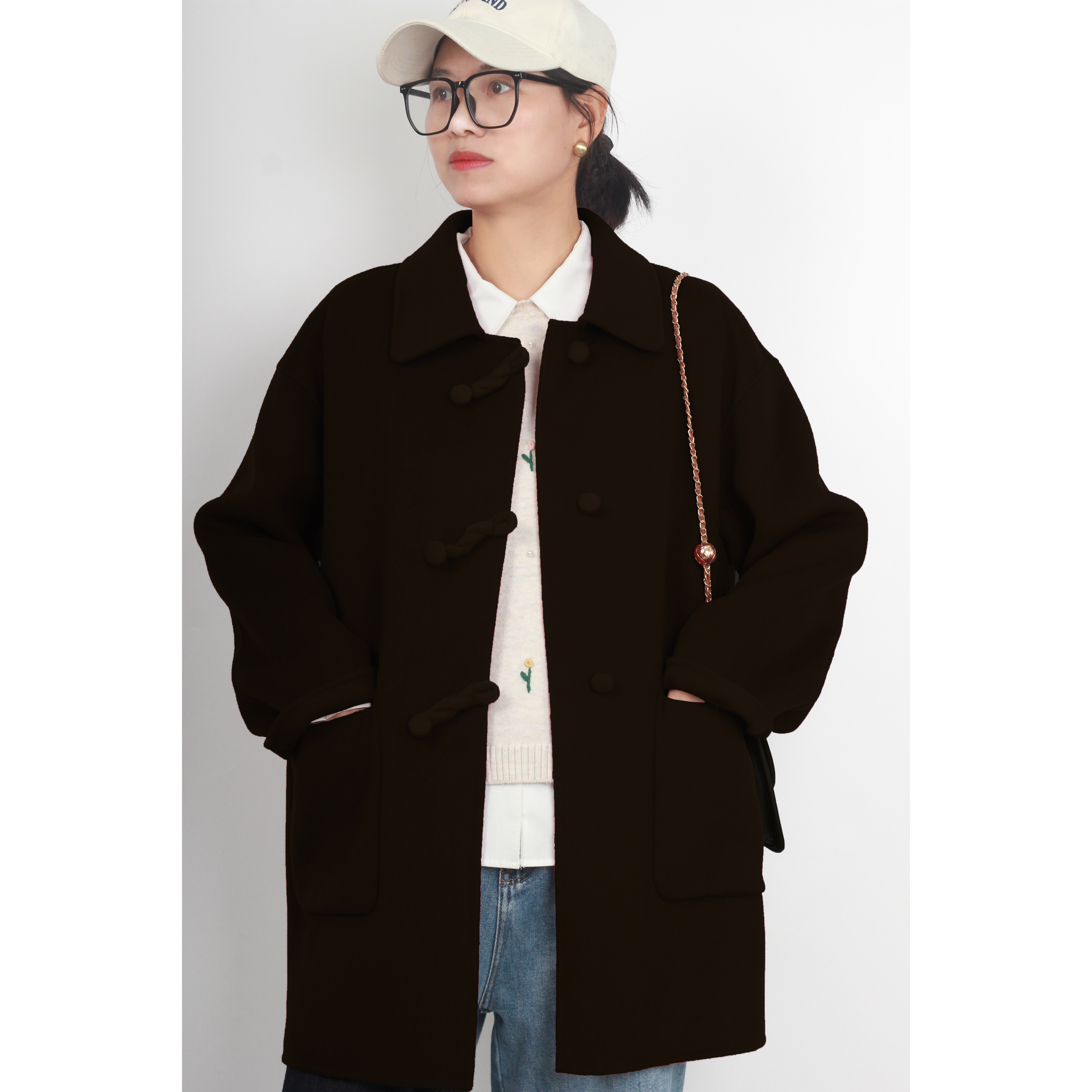 显瘦大码双面羊绒大衣女装国风复古200斤中年毛呢外套酒红色胖mm,淘宝优惠券,粉丝福利购,淘宝优惠卷