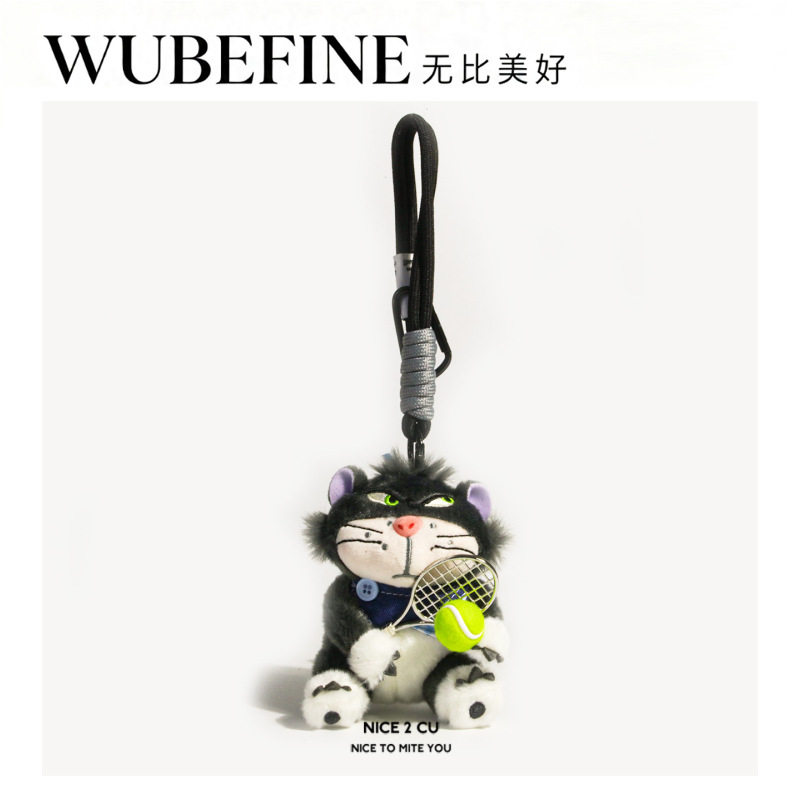 Sporty Tennis Lucifer Cat Plush Doll School Bag Pendant Car Keychain Personalized Student Gift