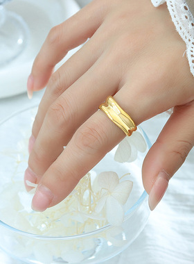 欧美简约不规则C形开口不可调节戒指女钛钢不掉色饰品rings