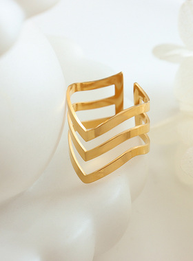 法式潮流嘻哈复古时尚个性一二三层尖形气质叠戴风钛钢戒指