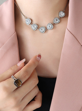 新韩剧同款温柔ins小从跨境锆石守护甜心爱心项链不掉色饰品