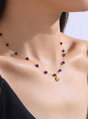 韩系百搭风玲珑紫色水晶珠扇贝吊坠项链耳环套装女钛钢镀18k真金