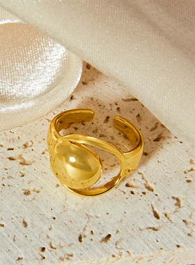 波普风ins潮流嘻哈个性铜材质指环几何圆形光面镂空可调节戒指女