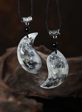 水墨龙凤项链男女平安扣吊坠轻奢高级百搭锁骨链新款时尚小众饰品