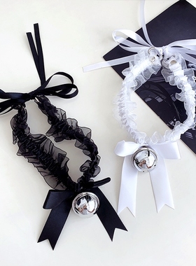 法式小铃铛。复古黑色蝴蝶结项圈颈链短款韩国项链女choker