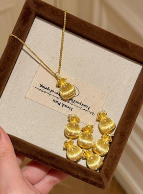 福气满满金拉丝小福袋项链新织梦网中式潮风轻奢精致