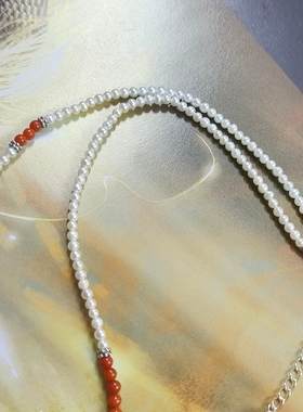 天然淡水珍珠南红小米珠锁骨链国风天然蜜蜡老花蜡枣珠项链百搭