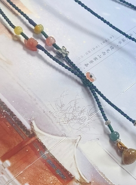 天然和田玉荷花雕刻平安扣翡翠黄翡莲蓬新款流行多宝项链毛衣链