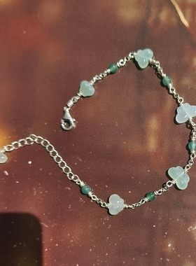 天然A货翡翠缅料冰胶蝴蝶手工设计制作925银手链新中式饰品女国风