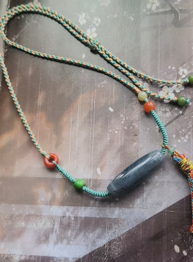 天然和田玉青花转运珠手工设计编织项链可调节新中式国风女款礼物