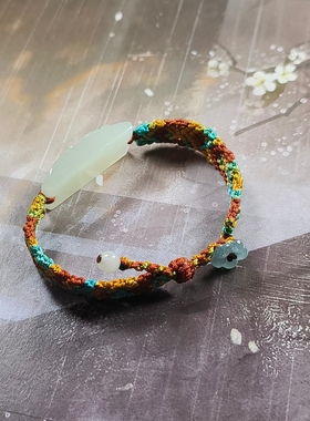 天然和田玉晴水凤凰手牌手工设计编织国风手链新中式敦煌配色饰品