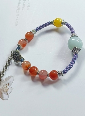 天然A货翡翠单珠925银配饰蜜蜡南红女款单圈时尚百搭饰品礼物