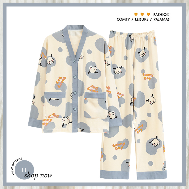浪莎长袖睡衣女春秋季纯棉2025年新款女士卡通休闲开衫家居服套装