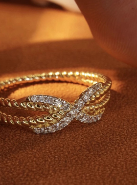 s925纯银法式麻花锆石戒指