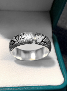 原创手工锤纹戒指定制古法999足银男女开口素圈情侣礼物对戒刻字