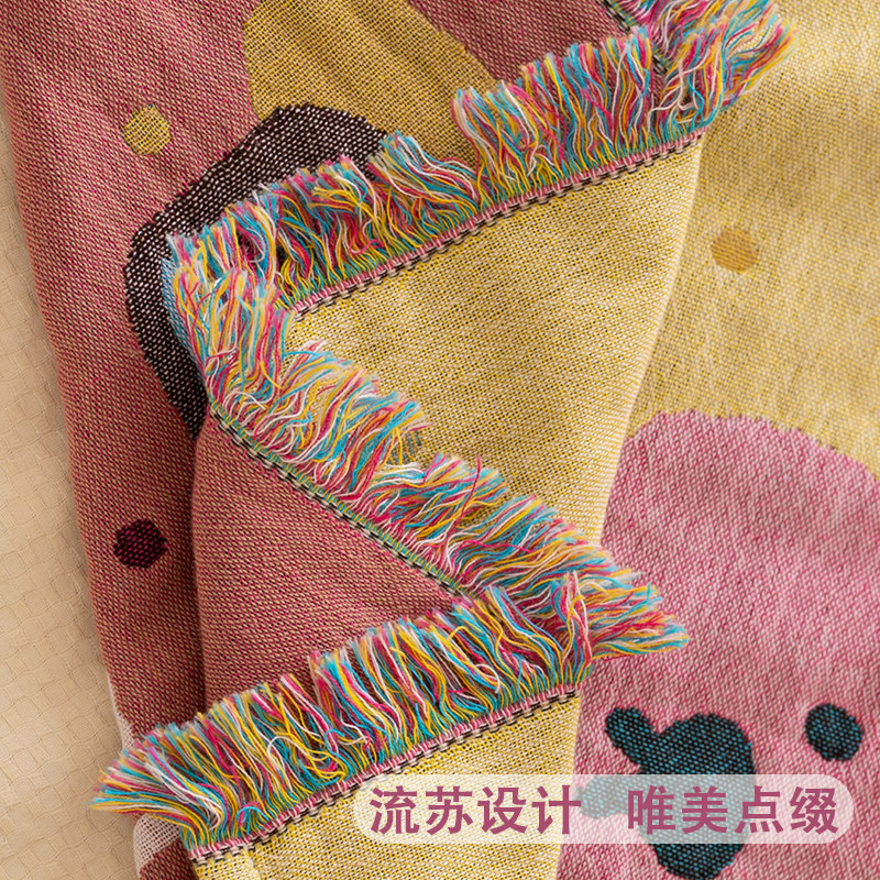 流苏彩点熊枕巾纯棉A类四层纱布新款全棉四季通用卡通枕头巾儿童,淘宝优惠券,粉丝福利购,淘宝优惠卷