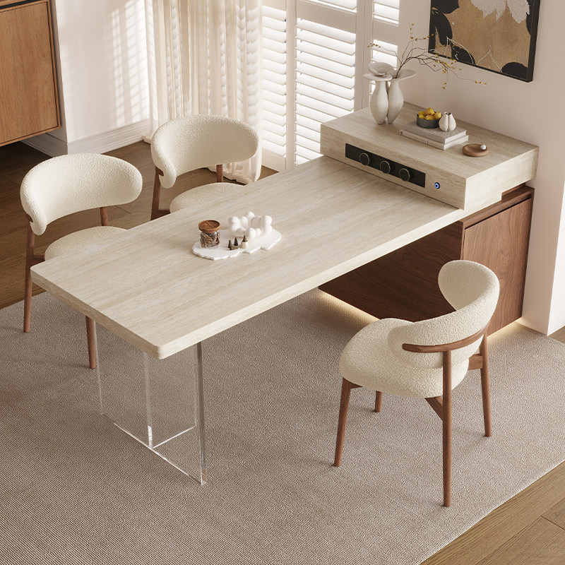 洞石下挂岩板岛台餐桌一体家用伸缩北欧开放厨房靠墙亚克力中导台,淘宝优惠券,粉丝福利购,淘宝优惠卷