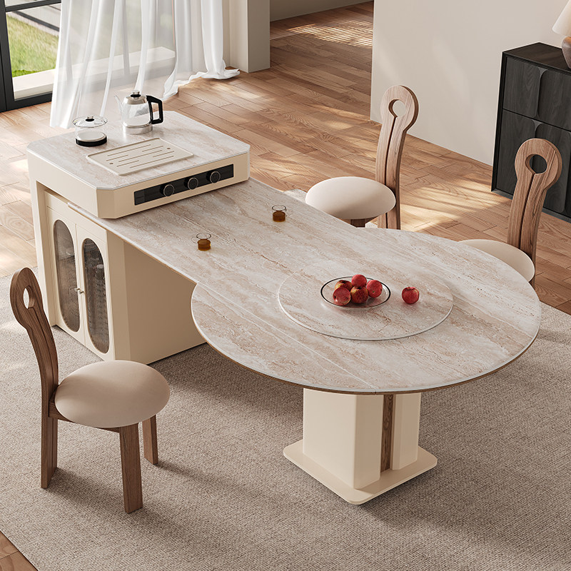 法式中古风洞石岩板方圆两用岛台餐桌一体可伸缩家用大小户型倒台,淘宝优惠券,粉丝福利购,淘宝优惠卷